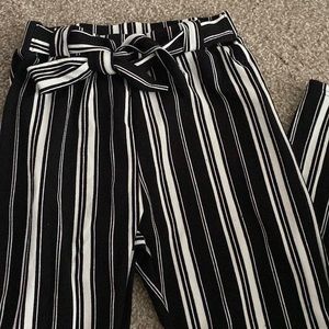 Black and white striped pants